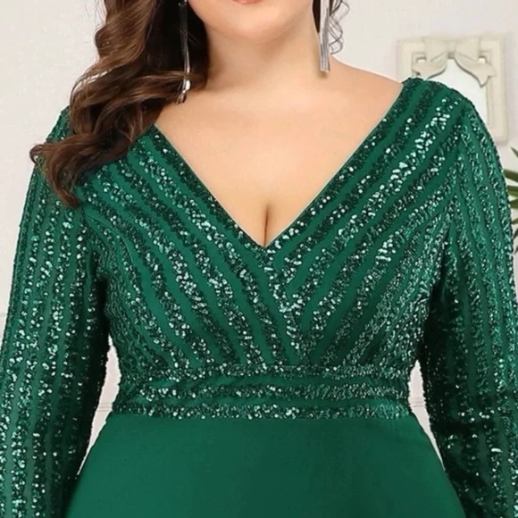 Plus sequin 3/4 sleeve Formal Prom Evening Party Wedding Dress - Picture 3 of 4